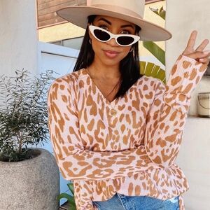 SHOW ME YOUR MUMU | Animal Print Pink Brown Leopard Print Cliffside Sweater | XS